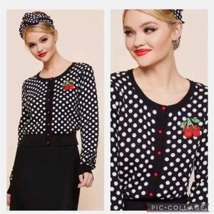 Disney Black and White Polka Dot Sweater with Cherry Design